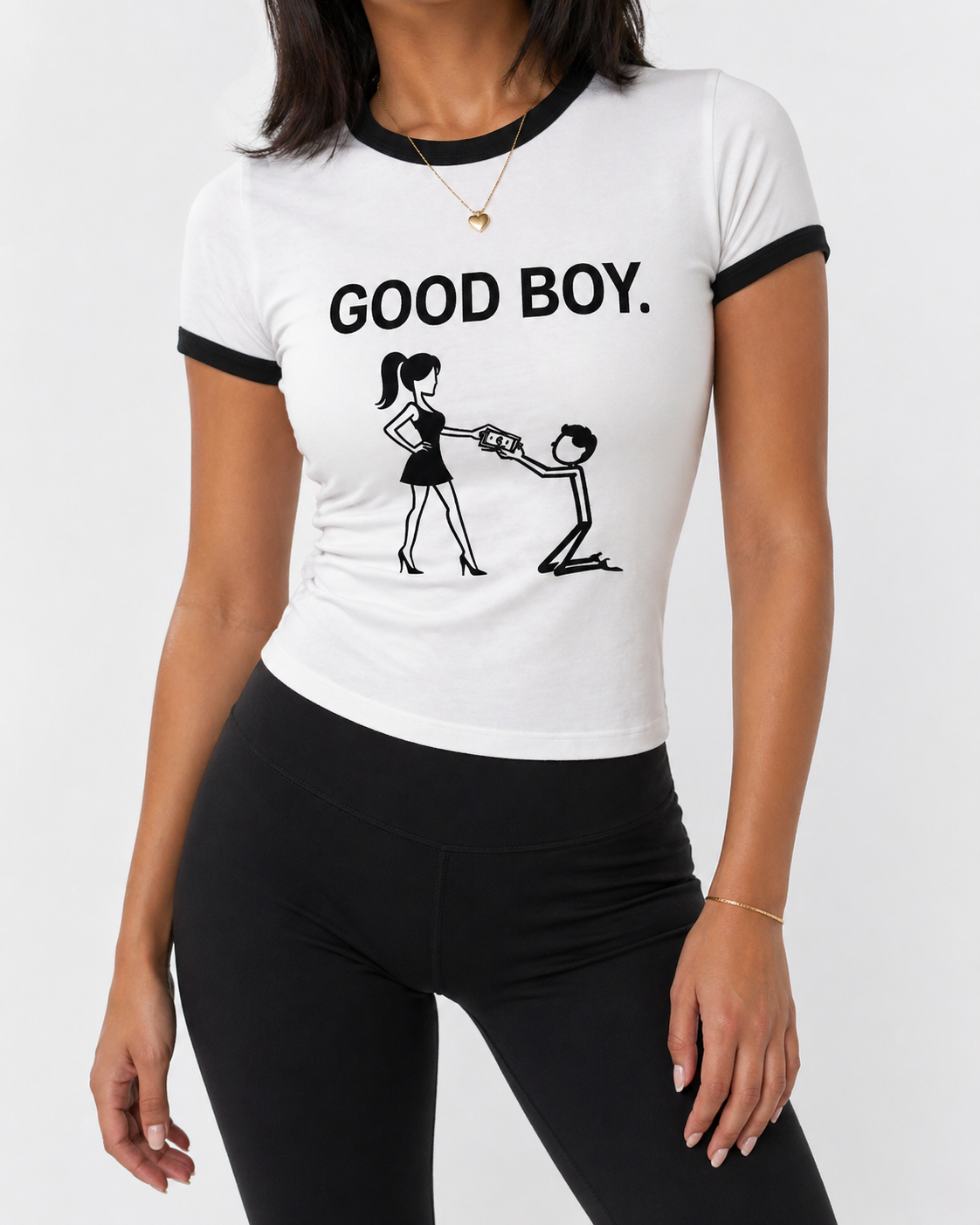 Women's Ringer Tee — "GOOD BOY." Playful Feminine Graphic Top